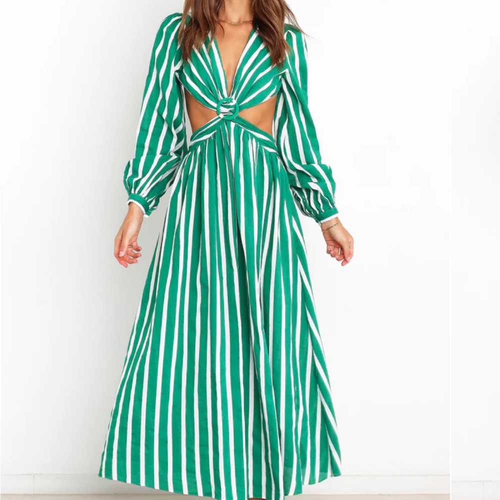 Petal & Pup Green and White Striped Maxi Dress